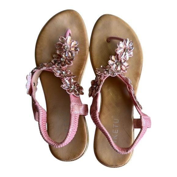 Siketu Women’s Pink T Strap Sandals‎ 38EU - Picture 1 of 3